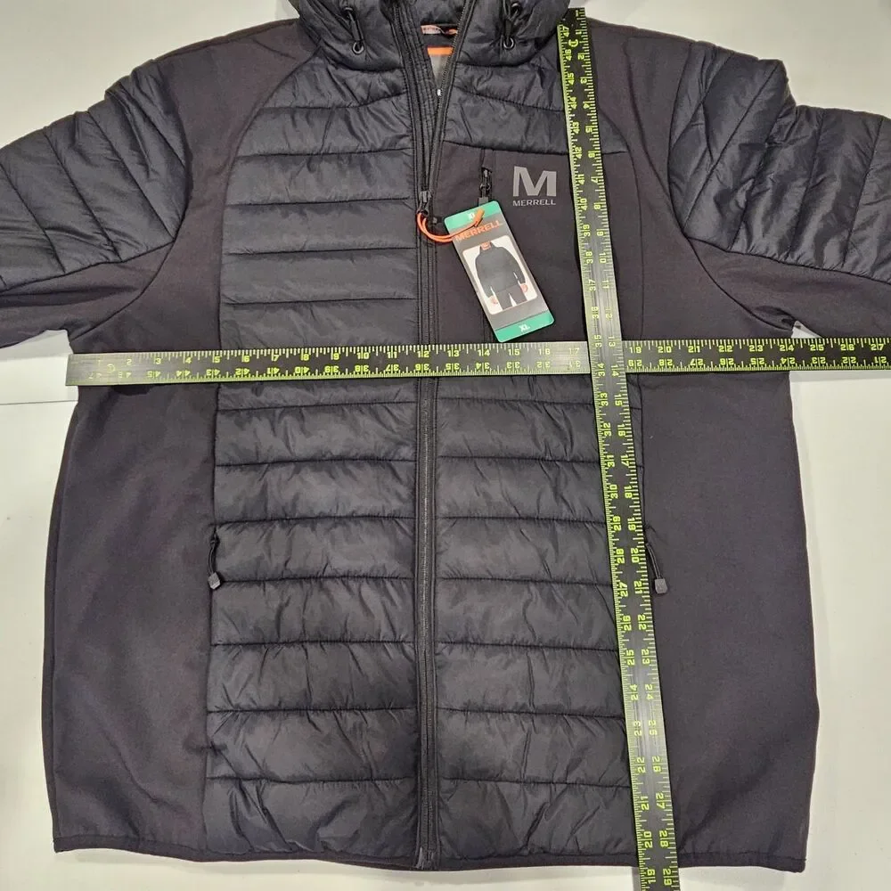 Merrell Men's Hooded Mixed‎ Media Puffer Softshell Jacket, Black, XL